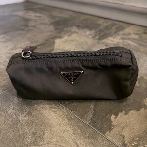 Prada Black Nylon Cosmetic Pouch with Logo Plaque